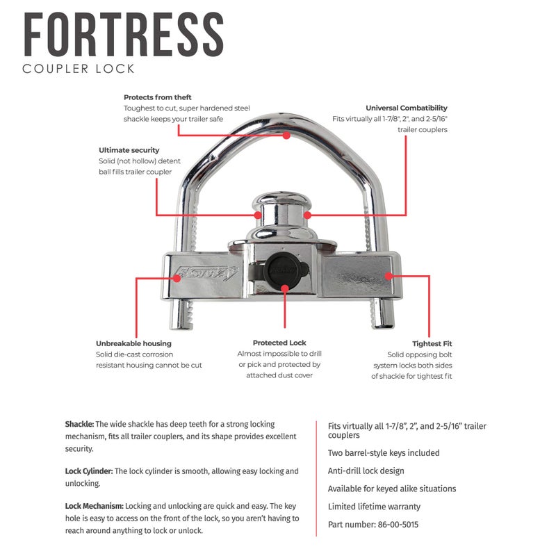 Fastway Fortress 86-00-5015 Maximum Security Universal Coupler Lock for 1 7/8 Inch, 2 Inch and 2 5/16 Inch Couplers - Image 2